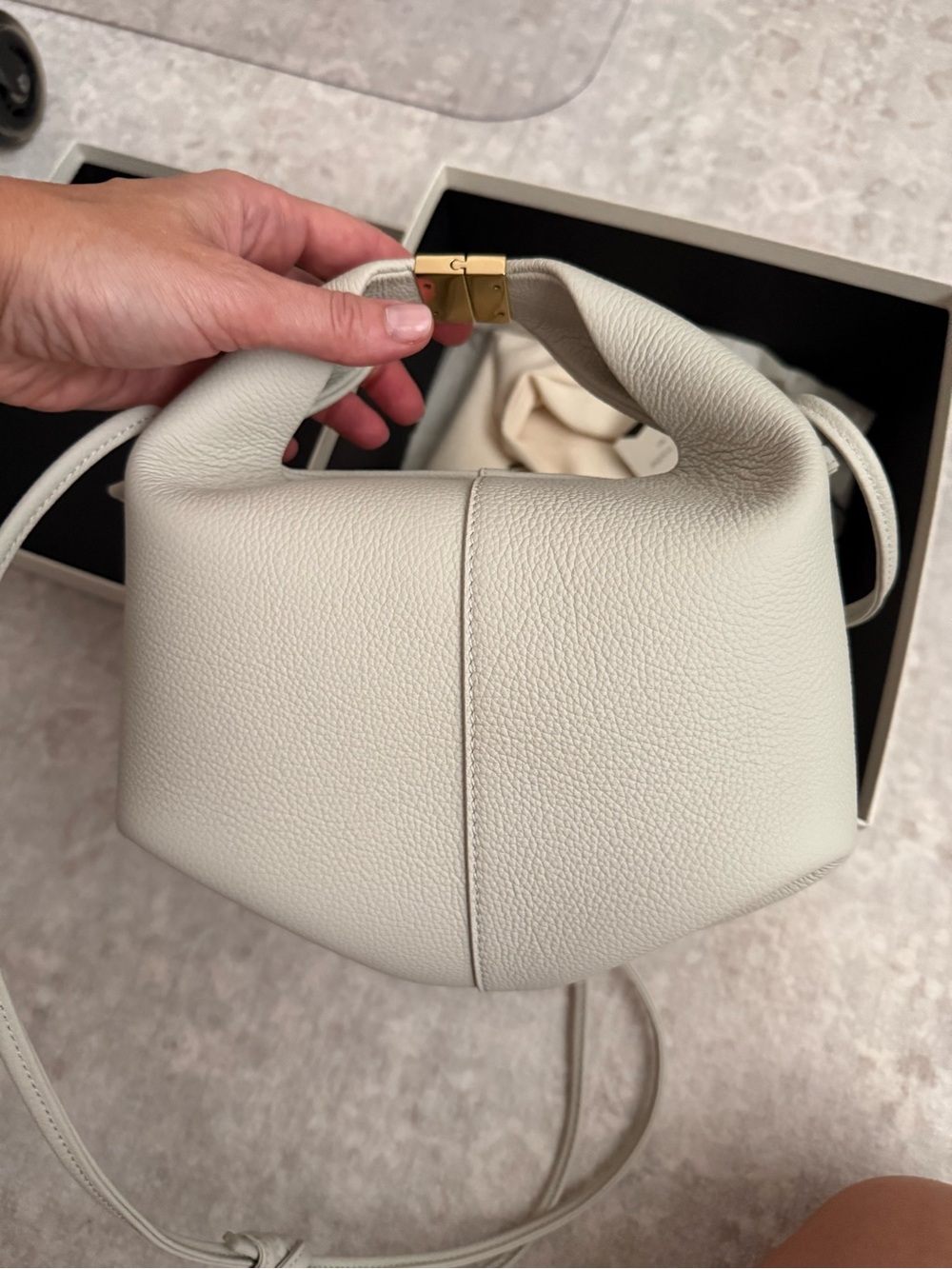 Polene Beri Textured Chalk Leather Crossbody Bag